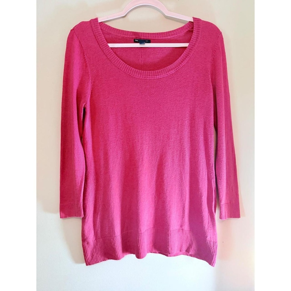 Gap Hot Pink Scoop Neck 3/4 Sleeve Sweater Medium Barbiecore Bright Casual